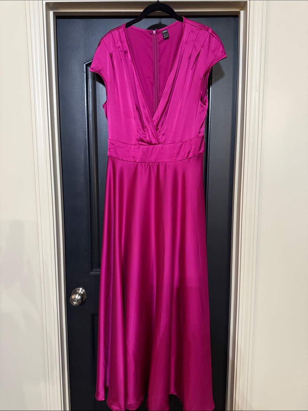 SHEIN Fuchsia Satin V-Neck Maxi Dress